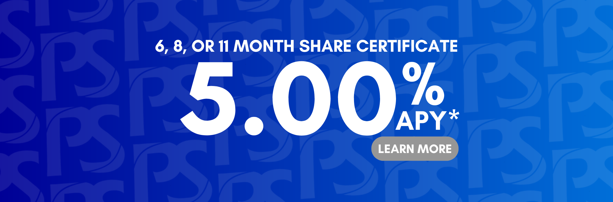 6, 8, or 11 month share certificate 5.00%APY*  Click to learn more